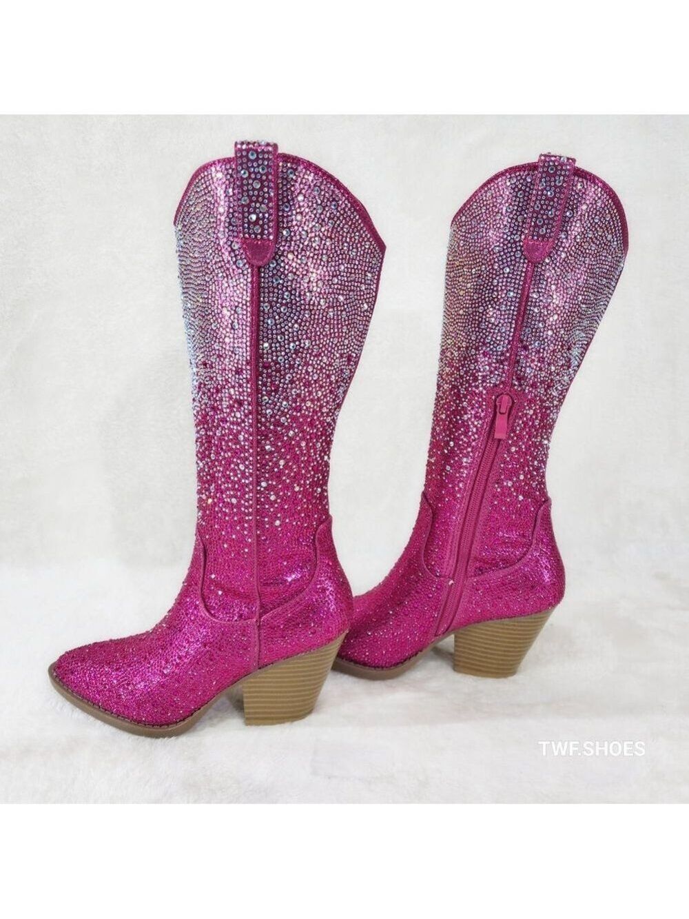 Posh Wild Ones Fuchsia Ombre Rhinestone Western Cowgirl Knee Boots Hot Pink - Picture 3 of 17
